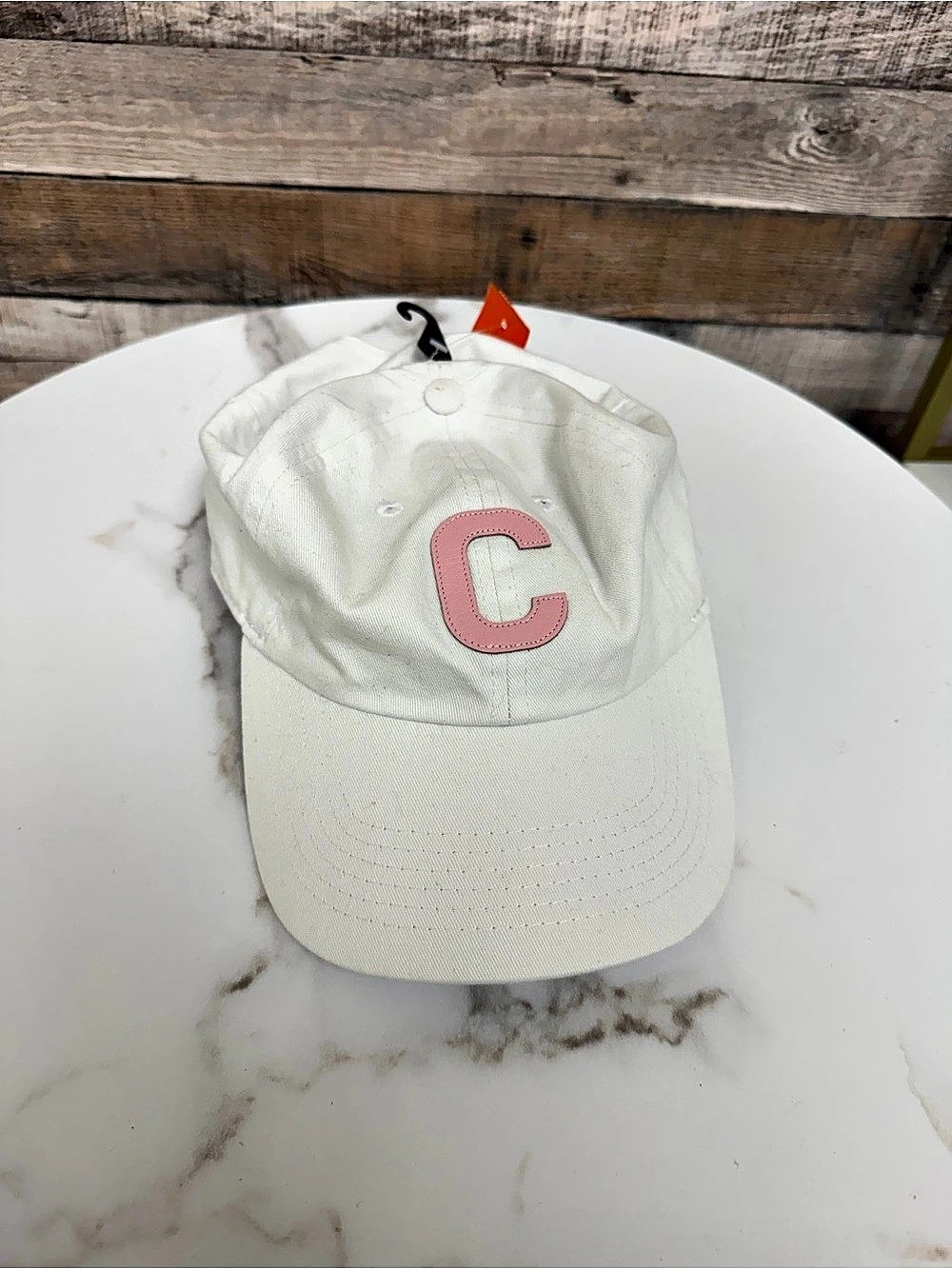 CustomBaseballHats White Baseball Hat with Pink “C”
